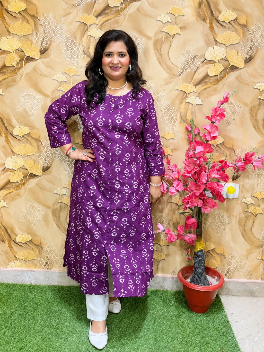 Pure Cotton A-Line Kurti with Both Side Pockets | Front & Side Cut