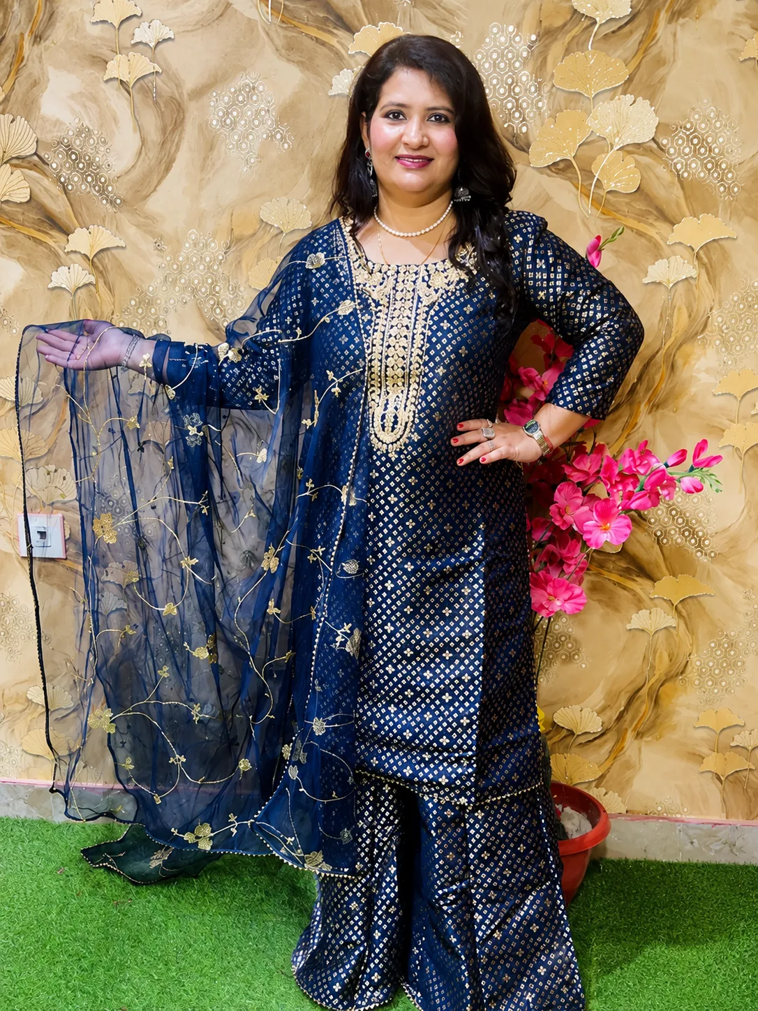 Elegant 3-Piece Party Wear Set with Zari Embroidery & Net Dupatta