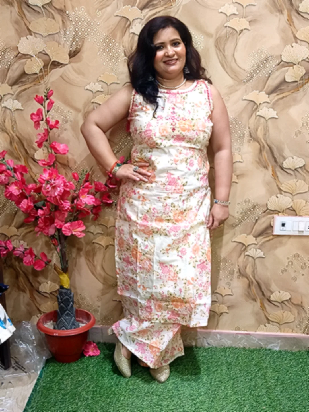 Cotton Chanderi 2 pcs plazo set , cotton lining in kurta and plazo