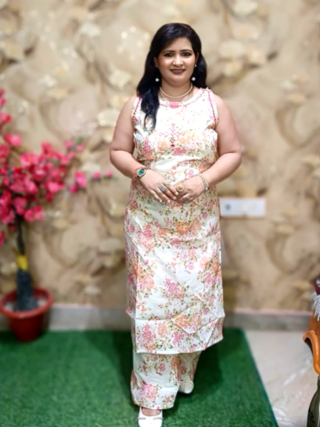 Cotton Chanderi 2 pcs plazo set , cotton lining in kurta and plazo 