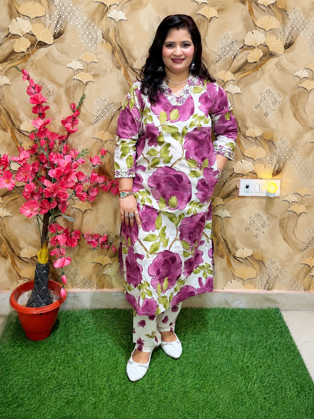 Floral Printed Pure Cotton Kurta Set for Women | 2 Piece Kurti with Pocket | Stylish Daily Wear (38-46)