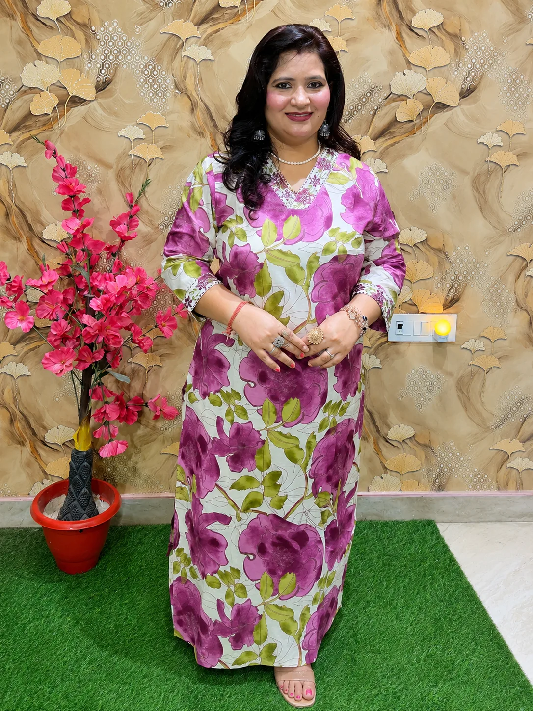 Floral Printed Pure Cotton Kurta Set for Women | 2 Piece Kurti with Pocket | Stylish Daily Wear (38-46) 