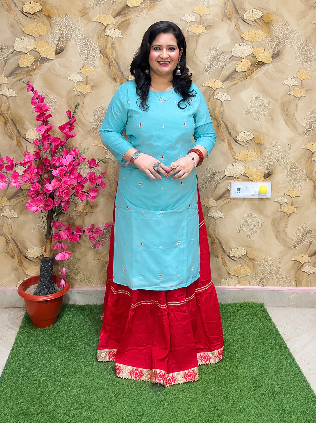 Women Silk Kurta with Rayon Skirt Set | 2 Piece Ethnic Kurta Skirt Outfit