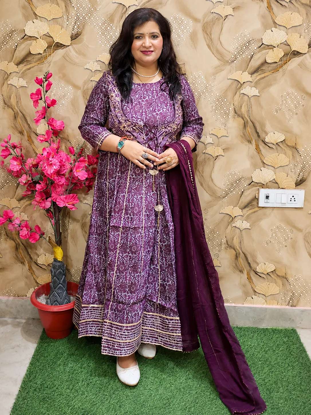 Women’s Printed Anarkali Suit Set with Pant & Dupatta | 3 Piece Ethnic Kurta Set | Festive & Party Wear Anarkali Outfit 