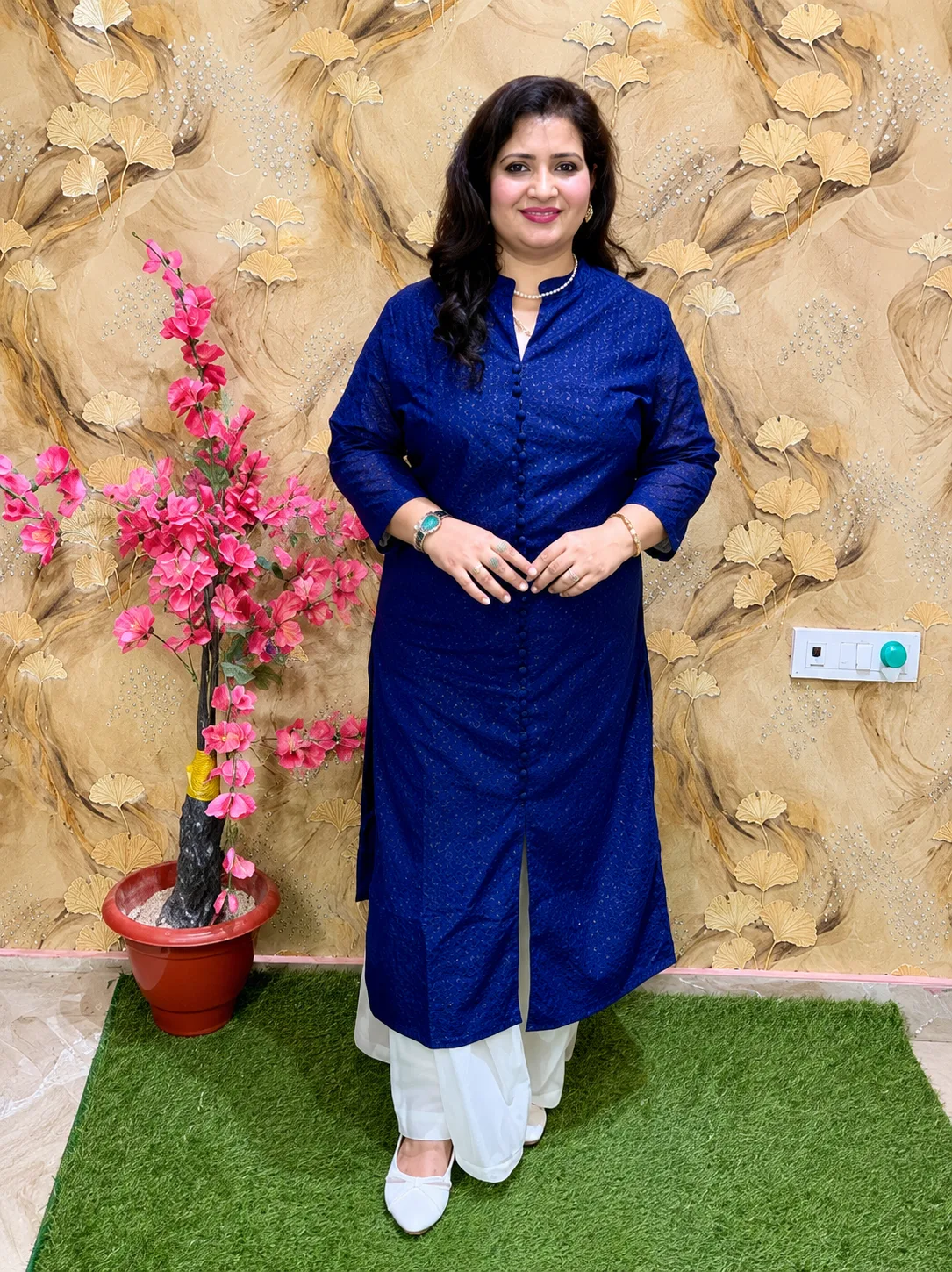 Women Chikankari Straight Kurti in Premium Fine Georgette with Crepe Lining | Front Cut Design | Ethnic Wear Kurta Blue