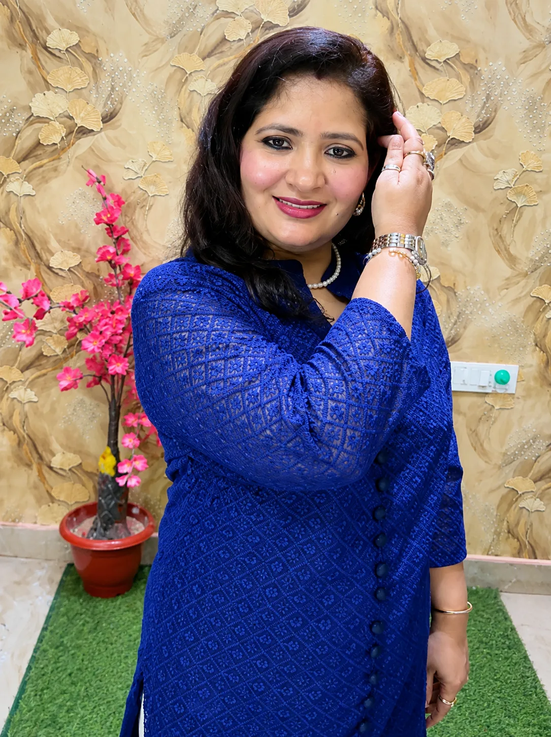 Women Chikankari Straight Kurti in Premium Fine Georgette with Crepe Lining | Front Cut Design | Ethnic Wear Kurta Blue