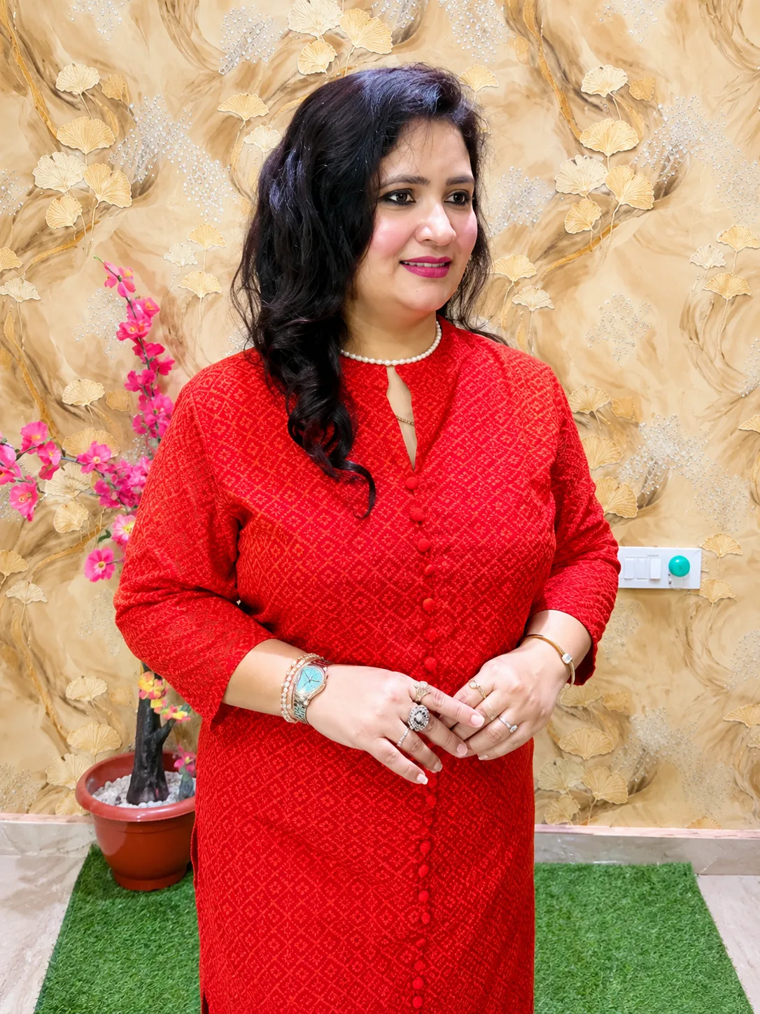 Women Chikankari Straight Kurti in Premium Fine Georgette with Crepe Lining | Front Cut Design | Ethnic Wear Kurta Red