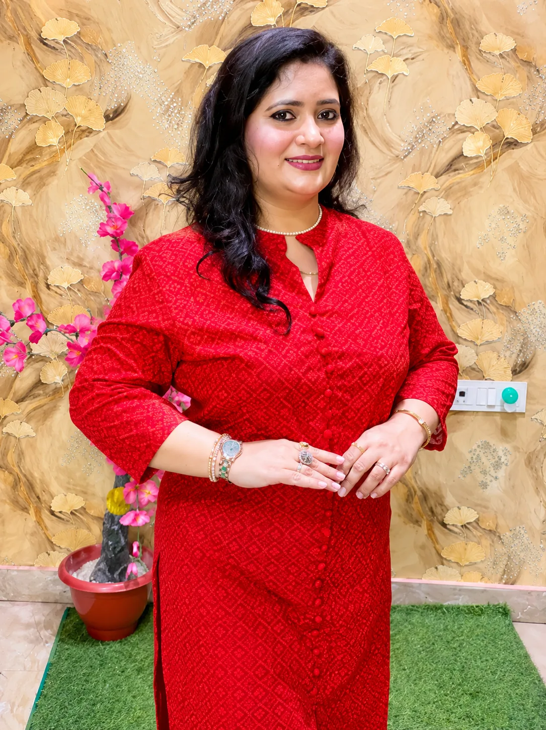 Women Chikankari Straight Kurti in Premium Fine Georgette with Crepe Lining | Front Cut Design | Ethnic Wear Kurta Red