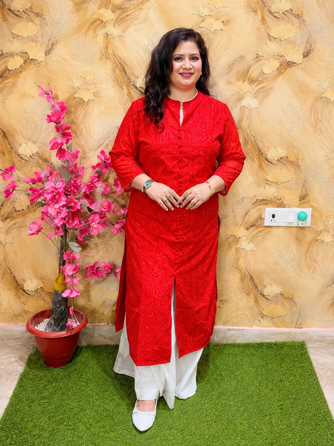 Women Chikankari Straight Kurti in Premium Fine Georgette with Crepe Lining | Front Cut Design | Ethnic Wear Kurta Red