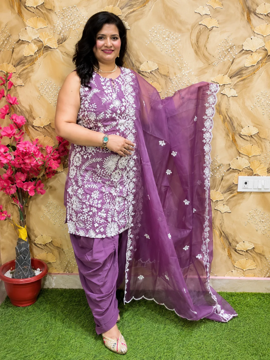Pure Georgette 3-Piece Heavy Embroidered Dhoti Style Suit Set