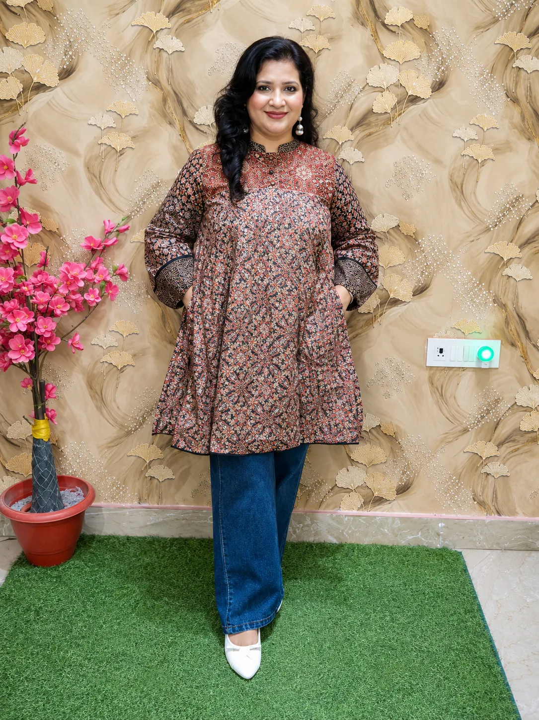 Women’s Pure Cotton Kalamkari Print Topper with Dual Side Pockets 