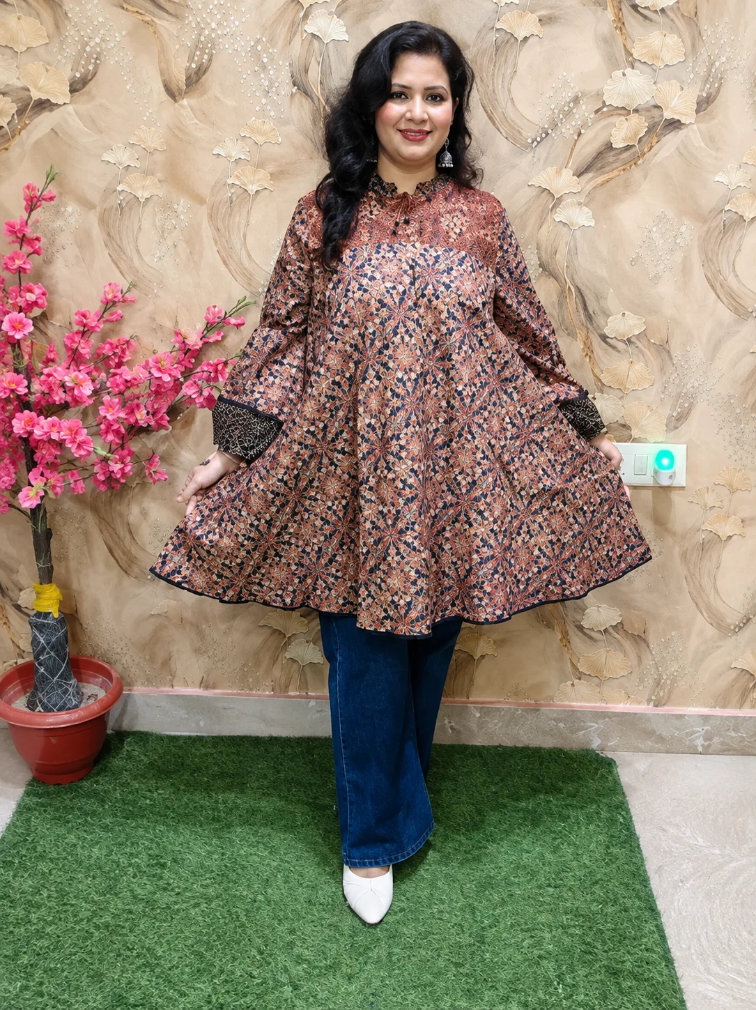 Women’s Pure Cotton Kalamkari Print Topper with Dual Side Pockets 