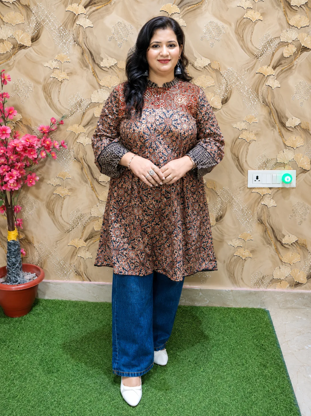 Women’s Pure Cotton Kalamkari Print Topper with Dual Side Pockets