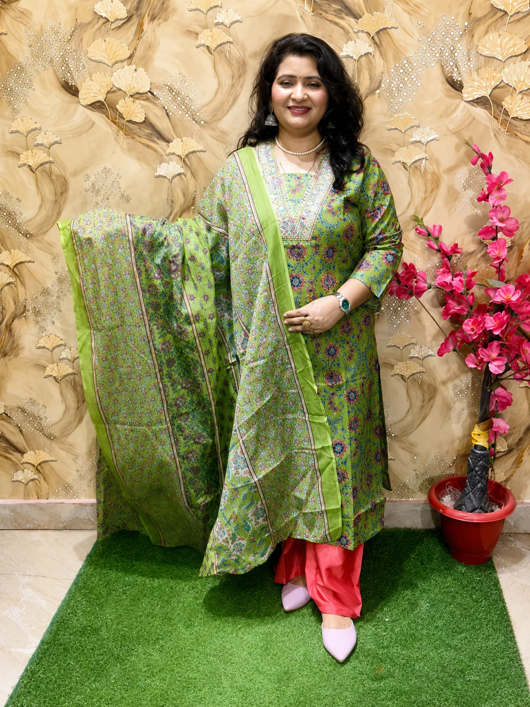 Women’s Pure Cotton Printed Kurta with Dupatta – Elegant Ethnic Wear Set 
