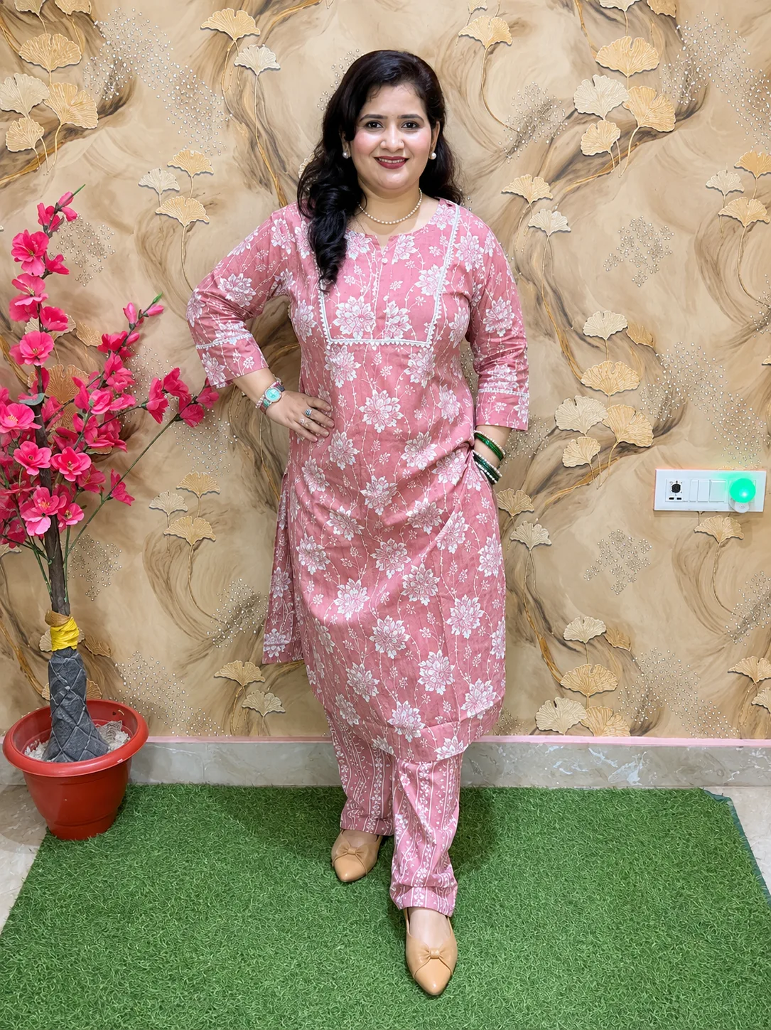 Women’s Pure Cotton 2-Piece Printed Kurta Pant Set with Zari & Sequin Work 