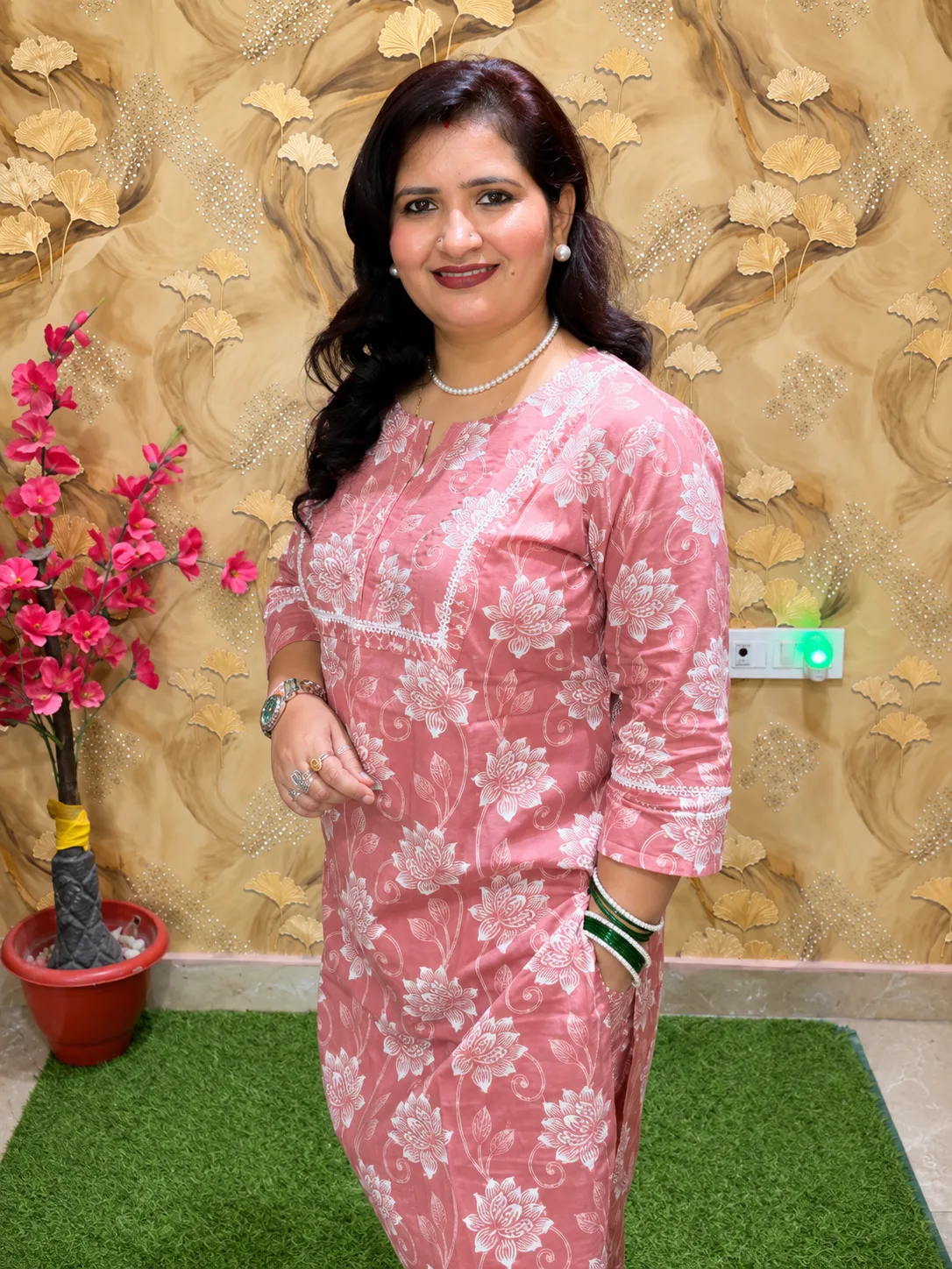 Women’s Pure Cotton 2-Piece Printed Kurta Pant Set with Zari & Sequin Work 