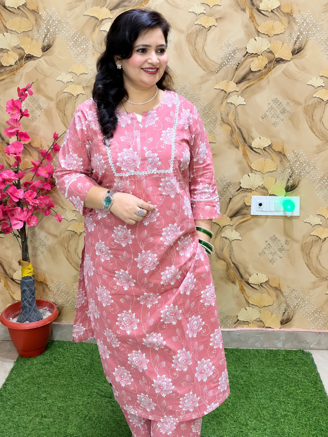 Women’s Pure Cotton 2-Piece Printed Kurta Pant Set with Zari & Sequin Work 