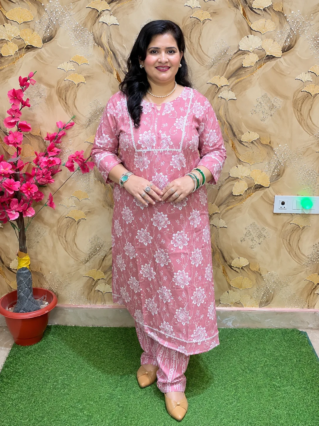 Women’s Pure Cotton 2-Piece Printed Kurta Pant Set with Zari & Sequin Work