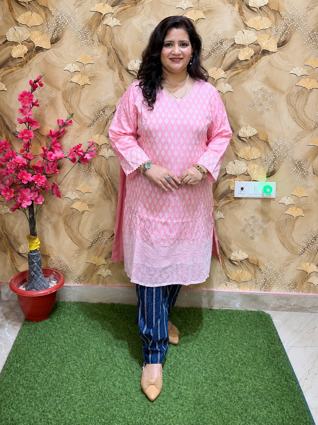 Women’s Pink Rayon Chikankari Kurti with Elegant Printed Design