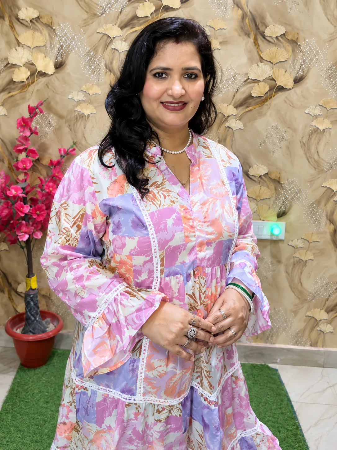 Women’s Cotton Linen Printed Topper with Lace Detailing | Stylish Casual Wear 