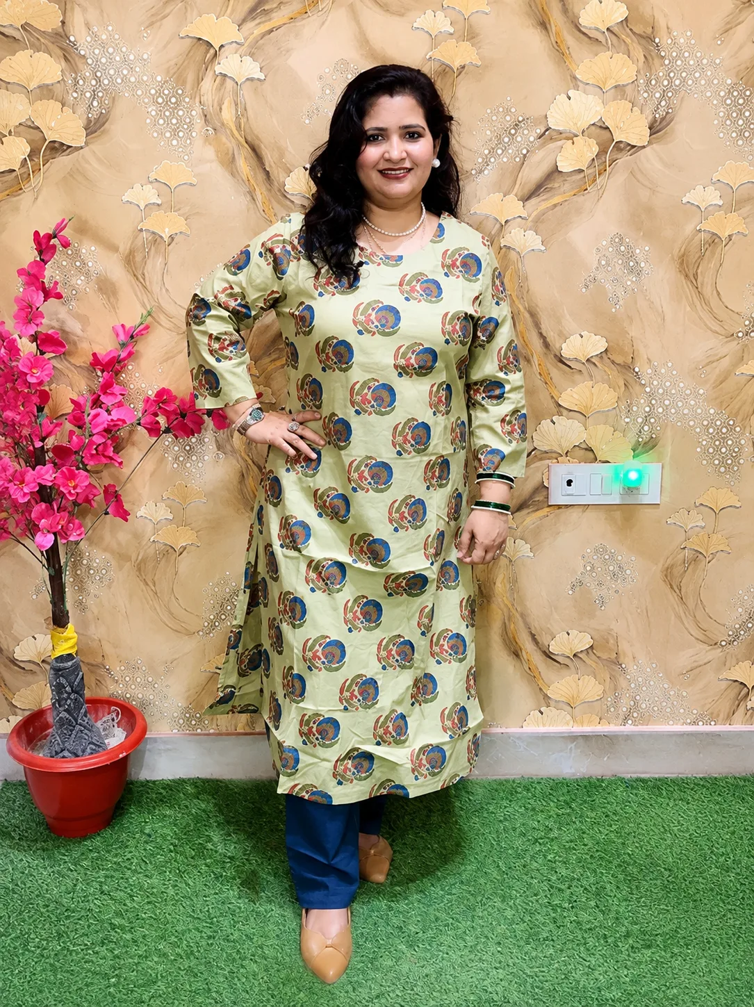 Women’s Pure Cotton Printed Kurti with Round Neck | Comfortable Daily Wear 