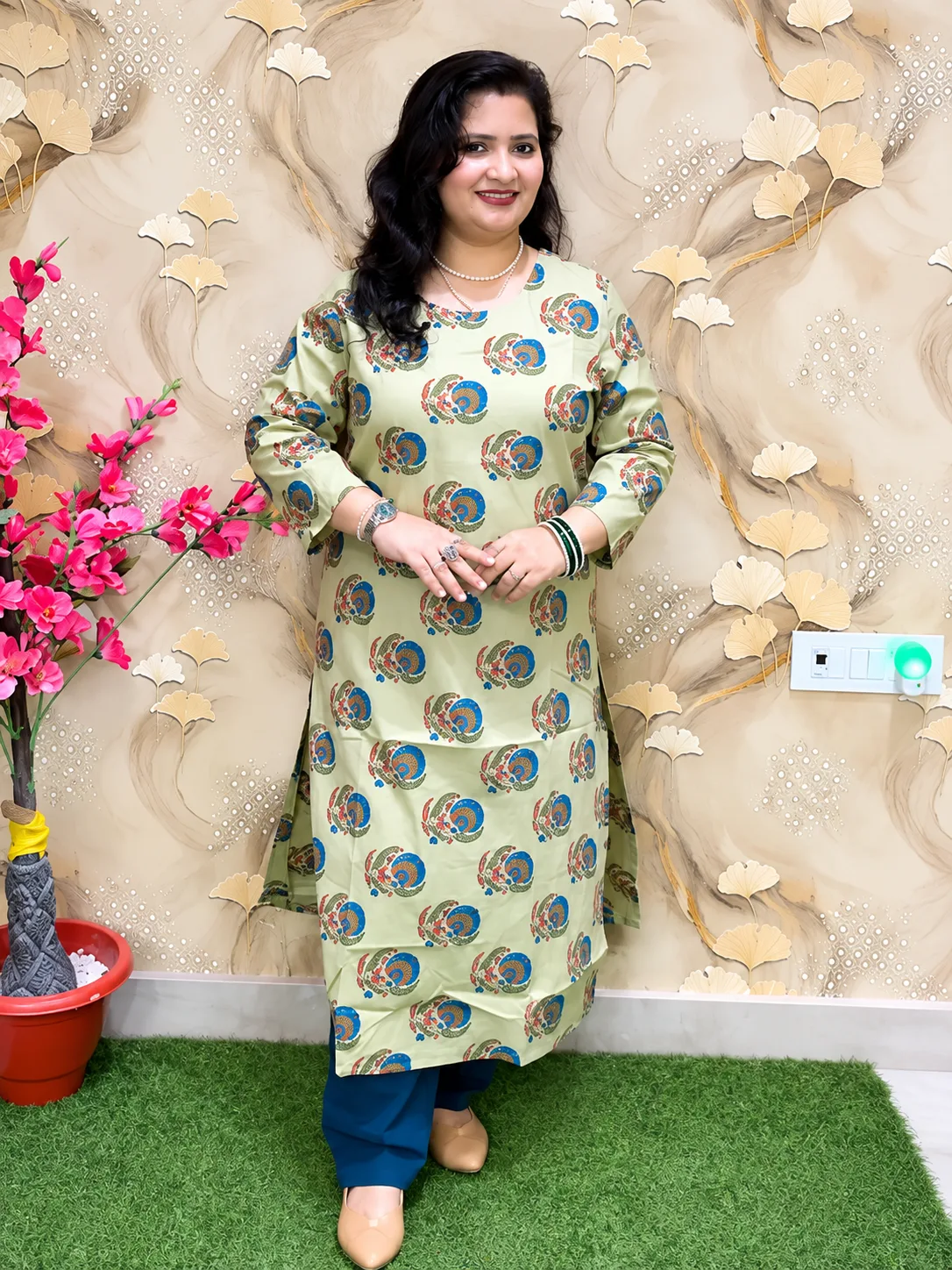 Women’s Pure Cotton Printed Kurti with Round Neck | Comfortable Daily Wear 