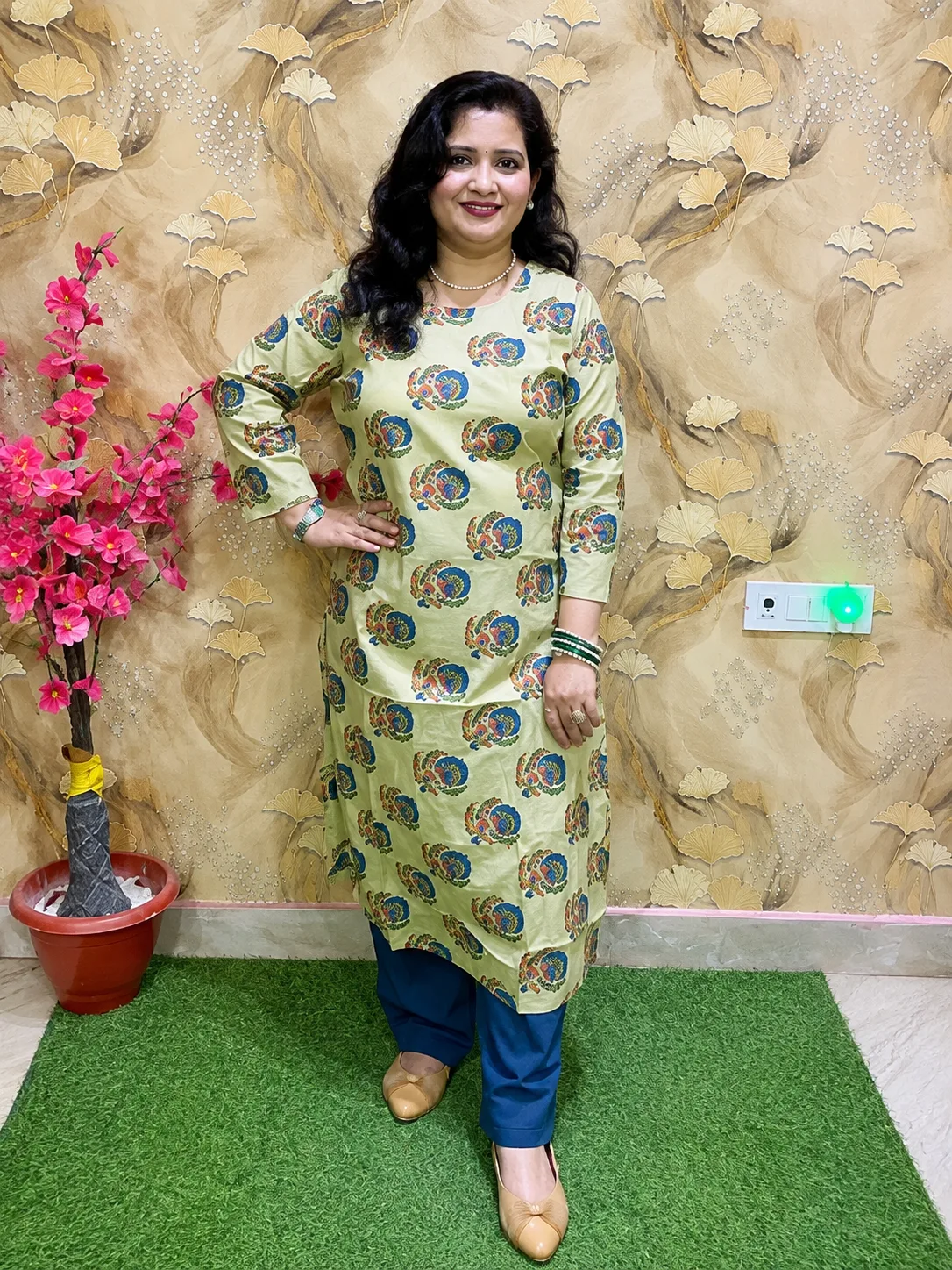 Women’s Pure Cotton Printed Kurti with Round Neck | Comfortable Daily Wear 